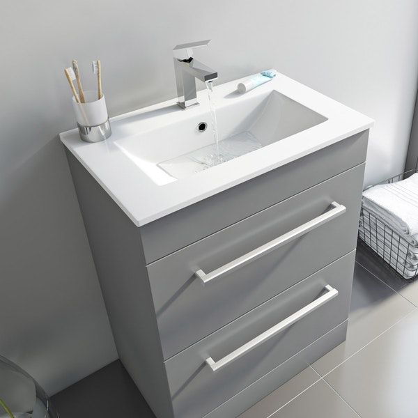 Orchard Derwent stone grey floorstanding vanity drawer unit and ceramic